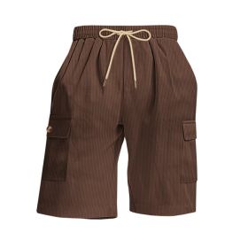 Mens Corduroy Multi-Pocket Shorts For Sports (Option: L-Brown)