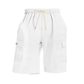 Mens Corduroy Multi-Pocket Shorts For Sports (Option: XL-White)