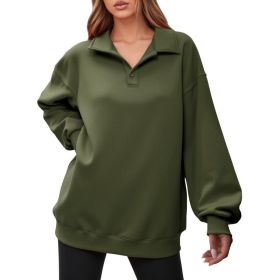 Fisoew Women Collared V Neck Sweatshirt Casual Oversized Long Sleeve Fashion Pullover Tops (Option: Army Green-S)
