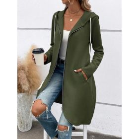 Personality Street Zip Hooded Long Velvet Lining Sweatshirt (Option: Green-L)