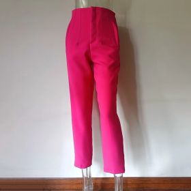 Pleated Casual High Waist Pure Color Slim-fit Basic Pants (Option: Rose Red-M)