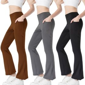 Ladies Mid Waist Abdominal-shaping Slimming Cropped Pants Casual Pocket Bootcut Trousers (Option: Set-M)