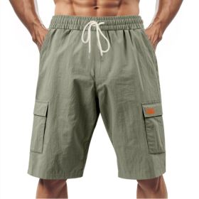 Loose Sports And Leisure Solid Color Linen Drawstring Shorts (Option: M-Army green with Label)