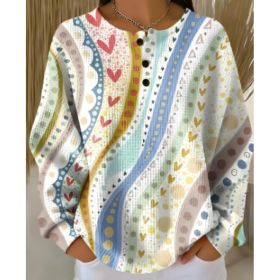 Round Neck Waffle Solid Color Pullover Loose Top (Option: Colorful-M)