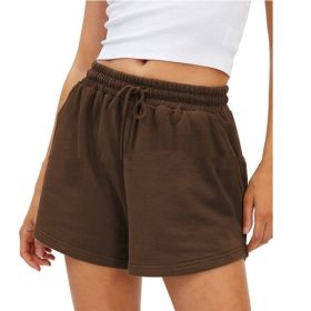 Women's Fashion Casual Exercise Elastic Running High Waist Shorts (Option: Coffee-2XL)