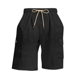 Mens Corduroy Multi-Pocket Shorts For Sports (Option: M-Black)
