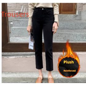 Black Plus Velvet Smoke Pipe Jeans Leggings (Option: Composite Fleece-2XL-Trousers)