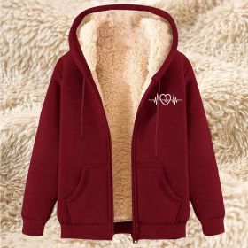 Men's Fleece Hoodie With Fleece Lining, Thick And Warm For Winter, Lamb Fleece For Autumn And Winter (Option: 17 Wine Red-XL)