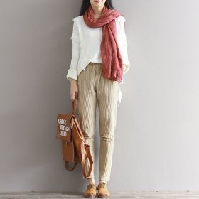 Large Size Women's Art Fan Xian Thin Corduroy Pants Autumn And Winter Loose Casual Trousers (Option: Apricot color-XL)