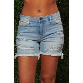 New Style Ripped Fringed High Stretch Denim Shorts Women (Option: Light Blue-S)