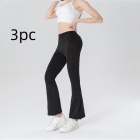Ladies Mid Waist Abdominal-shaping Slimming Cropped Pants Casual Pocket Bootcut Trousers (Option: Black 3PC-S)
