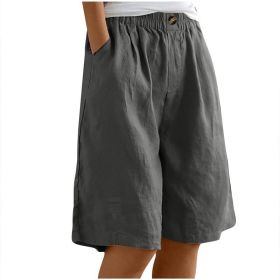 Women's Casual High Waist Loose Fit Solid Color Shorts - Button & Elastic Waist With Pockets, Comfortable Summer Shorts (Option: Dark Gray-S)