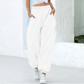 High waist casual track pants (Option: White-XL)