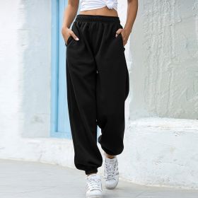 High waist casual track pants (Option: Black-S)