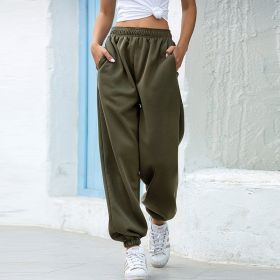 High waist casual track pants (Option: green-XXL)
