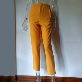 Pleated Casual High Waist Pure Color Slim-fit Basic Pants (Option: Yellow-XS)