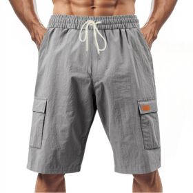 Loose Sports And Leisure Solid Color Linen Drawstring Shorts (Option: S-Grey with Label)
