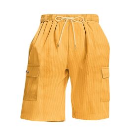 Mens Corduroy Multi-Pocket Shorts For Sports (Option: XL-Yellow)