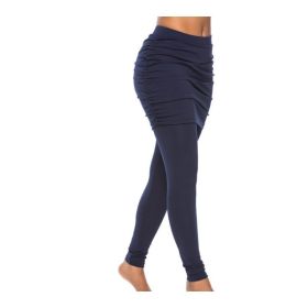 Pack hip side pleated skirt fake two leggings skirt (Option: Navy Blue-XL)