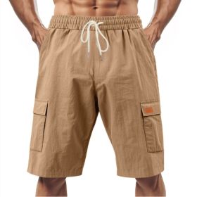 Loose Sports And Leisure Solid Color Linen Drawstring Shorts (Option: S-Brown with Label)