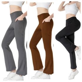 Ladies Mid Waist Abdominal-shaping Slimming Cropped Pants Casual Pocket Bootcut Trousers (Option: SetA-S)