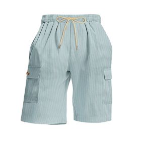 Mens Corduroy Multi-Pocket Shorts For Sports (Option: L-Light Blue)