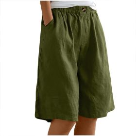 Women's Casual High Waist Loose Fit Solid Color Shorts - Button & Elastic Waist With Pockets, Comfortable Summer Shorts (Option: Army Green-S)