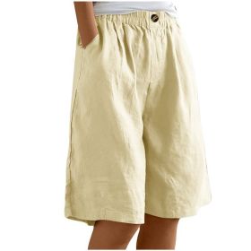 Women's Casual High Waist Loose Fit Solid Color Shorts - Button & Elastic Waist With Pockets, Comfortable Summer Shorts (Option: Apricot-S)