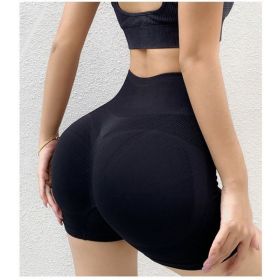 Fitness Yoga Shorts Pants Butt Lifting Seamless Leggings Women Gym (Option: Black-S M)