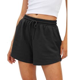Women's Fashion Casual Exercise Elastic Running High Waist Shorts (Option: Black-2XL)