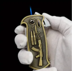 Cool Metal Design Jet Torch Lighter Refillable Butane Novelty Lighter For Gift Fireplace Candle Camping BBQ (Option: FoldingKnifeFireMachineRifle)