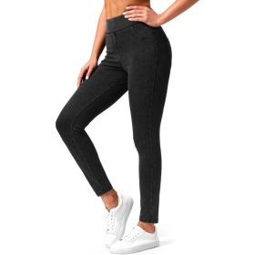 High Waist Slimming Hip Raise Tight Double Pocket Sports Casual Ankle Banded Pants (Option: Black-S)