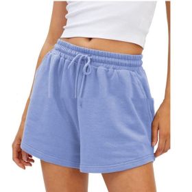 Women's Fashion Casual Exercise Elastic Running High Waist Shorts (Option: Sky Blue-S)