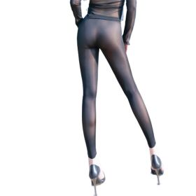 Female Solid Color Casual Versatile High-waisted Sheer Leggings (Option: Black-S)