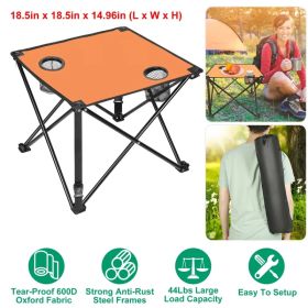 1Pc-2Pcs Options - Foldable Camping Table Portable Picnic Table Lightweight Travel Desk With 2 Cup Holders Carrying Bag (Option: 1Pc-Orange)