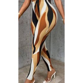 Casual Colorblock Slim Fit Stretchy Random Printed Leggings (Option: Brown-S)