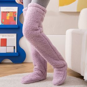 Over Knee High Fuzzy Long Socks Winter Warm Cold Leg Knee Joint Cold-proof Stockings Home Floor Sleeping Socks (Option: Taro Purple-Average Size)