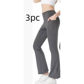 Ladies Mid Waist Abdominal-shaping Slimming Cropped Pants Casual Pocket Bootcut Trousers (Option: Dark Gray 3PC-L)