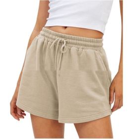 Women's Fashion Casual Exercise Elastic Running High Waist Shorts (Option: Khaki-S)