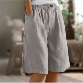Women's Casual High Waist Loose Fit Solid Color Shorts - Button & Elastic Waist With Pockets, Comfortable Summer Shorts (Option: Light Gray-M)