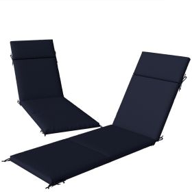 Outdoor Chaise Lounge Cushions Set of 2 with 6 Ties, High-Density Foam, for Patio and Poolside, Navy Blue (Option: Blue-580x370x190 mm)