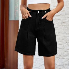 Denim Shorts With Waist Adjustable Design Fashion Summer Pants For Women (Option: Black-S)