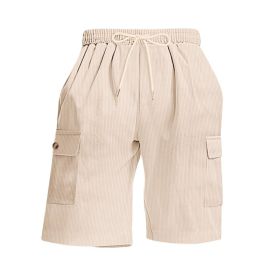 Mens Corduroy Multi-Pocket Shorts For Sports (Option: S-Apricot)
