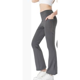 Ladies Mid Waist Abdominal-shaping Slimming Cropped Pants Casual Pocket Bootcut Trousers (Option: Dark Gray-S)