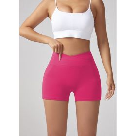 V-waist Stretch Yoga Workwear, Pocket Button Tight Pants, Women's Peach Hip Running And Fitness Shorts (Option: Rose Red-S)