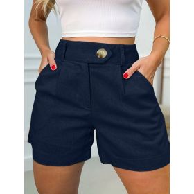 Women's Fashion Casual High Waist Pure Color Suit Shorts (Option: Navy Blue-S)