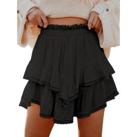 Casual Bohemian Pleated Layered Skirt (Option: Black HOT-S)