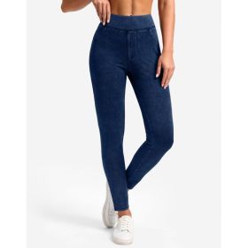 High Waist Slimming Hip Raise Tight Double Pocket Sports Casual Ankle Banded Pants (Option: Dark Blue-S)