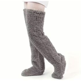 Over Knee High Fuzzy Long Socks Winter Warm Cold Leg Knee Joint Cold-proof Stockings Home Floor Sleeping Socks (Option: Grey-Average Size)