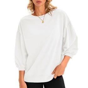 Fisoew Womens Puff Sleeve Sweatshirts Casual Crewneck Sleeve Loose Fit Fall Pullover Tops (Option: White-XXL)